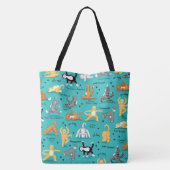 Tote Bag Kitty Chat Yoga Poses Turquoise bleu jaune (Dos)