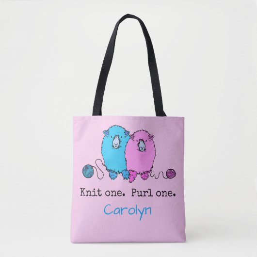 Tote Bag Knit one Purl one. Fun mouton moelleux personnalis (Devant)