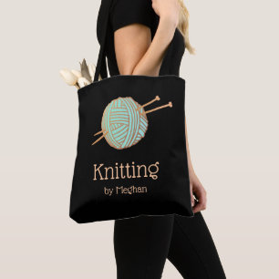 Tote Bag Knitters Tricot Yarn Ball Logo Carré noir