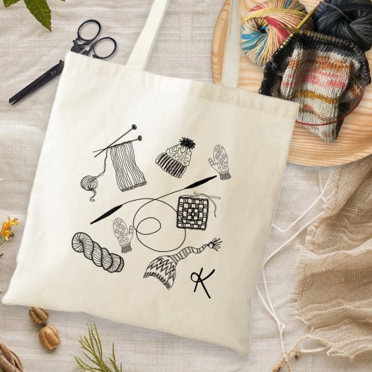 Tote Bag Knitting Project Hand Drawn Pattern