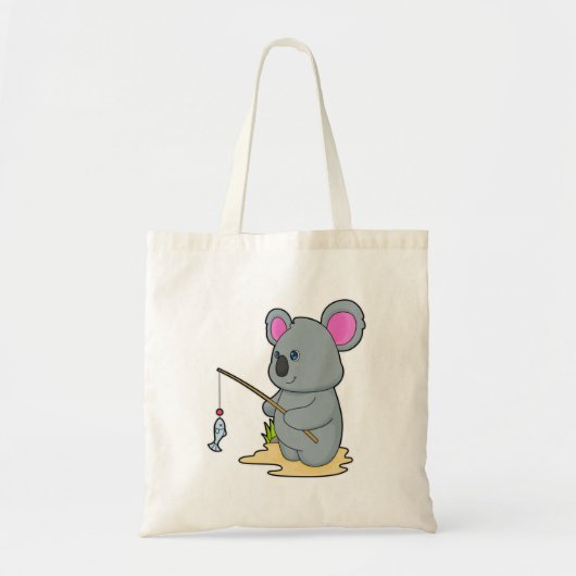 Tote Bag Koala en Fisher avec la canne à pêche et le poisso (Devant)