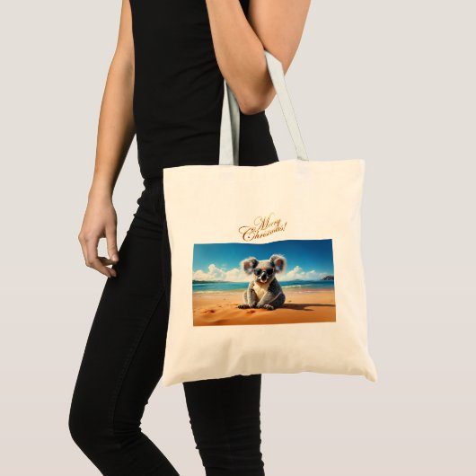 Tote Bag Koala sur une plage de sable Joyeux Noël (Devant (produit))