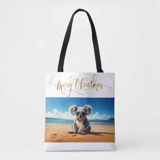Tote Bag Koala sur une plage de sable Joyeux Noël (Devant)