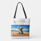 Tote Bag Koala sur une plage de sable Joyeux Noël (Dos)