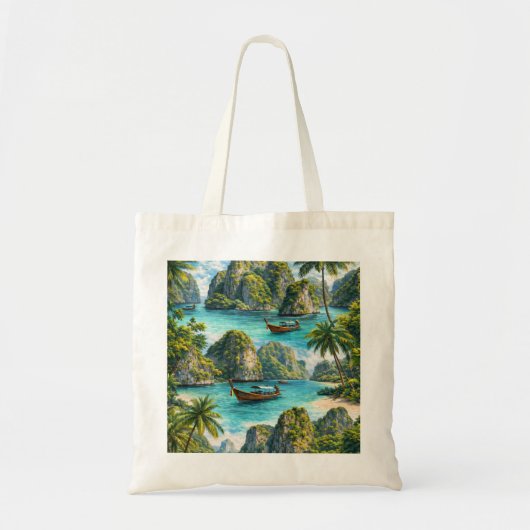 Tote Bag Koh Phi Phi Thaïlande Lagune Tropicale Bateau Long (Devant)