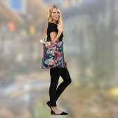 Tote Bag Koi Fish with Red Blue Great Wave Monogram