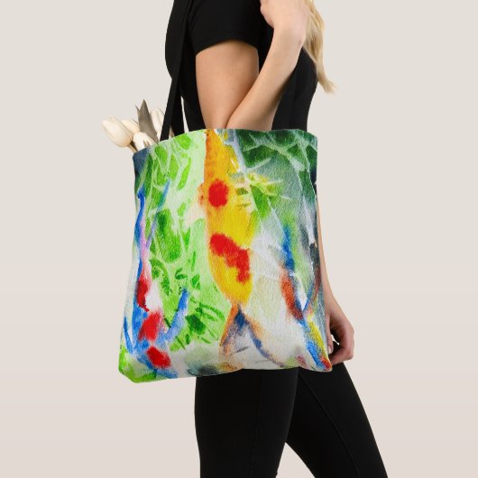 Tote Bag Koi poisson coloré aquarelle art (De près)