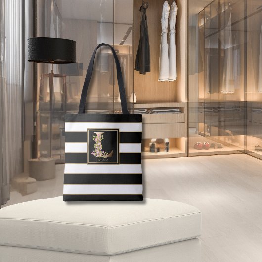 Tote Bag L Monogramme floral or | Blancs noirs