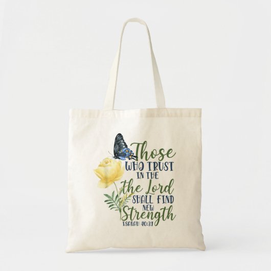 Tote Bag La Bible chrétienne Verse Papillon Rose Fleur Isaï (Devant)