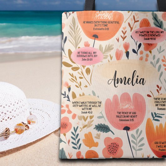 Tote Bag La Bible Florale Boho Versets Affirmation Avec Nom