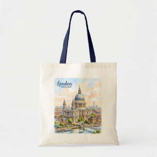 Tote Bag La cathédrale Saint-Paul de Londres aquarelle text