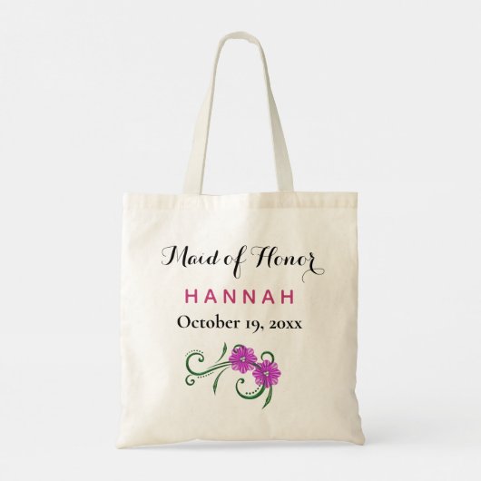 Tote Bag La femme d'honneur Typographie moderne Mariage ros (Dos)