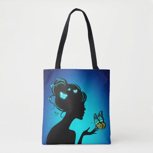 Tote Bag La femme papillons bleues (Devant)
