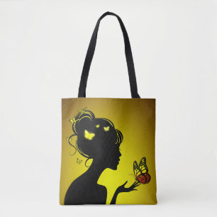 Tote Bag La femme papillons jaunes