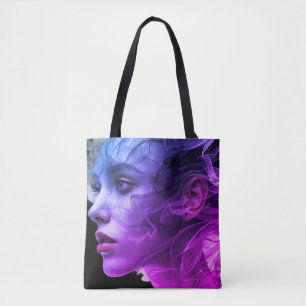 Tote Bag La fille bleue et violette dans la fumée sur un sa