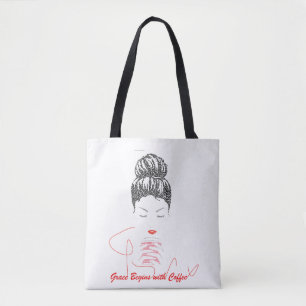 Tote Bag La grâce commence par la typographie du café