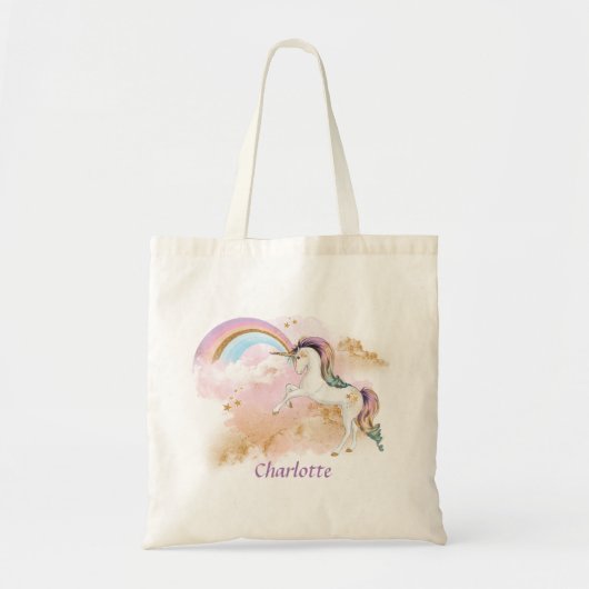 Tote Bag La licorne et l'arc-en-ciel de la fille (Devant)