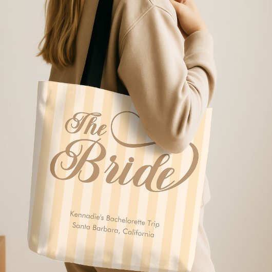 Tote Bag La mariée élégante calligraphie Champagne Stripe