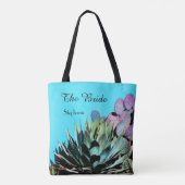 Tote Bag La mariée, le nom, Agave & Cactus, Bleu et Vert (Dos)