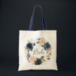Tote Bag La marine et rougissent jeune mariée florale<br><div class="desc">conception florale et texte</div>