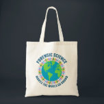 Tote Bag La médecine légale fait le tour du monde<br><div class="desc">Beau sac fourre-tout de juricomptabilité scientifique qui dit "La science légale fait tourner le monde autour d'un joli globe bleu et vert de la Terre". Une communauté de spécialistes des enquêtes sur les lieux du crime tient la main dans les couleurs de l'arc-en-ciel mignons autour de la planète.</div>