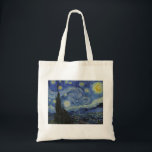 Tote Bag La nuit étoilée par Vincent van Gogh<br><div class="desc">La nuit étoilée est une huile sur toile peinte par le peintre néo-impressionniste Vincent van Gogh. Peint en juin 1889,  il dépeint la vue depuis la fenêtre est de sa chambre d'asile à Saint-Rémy-de-Provence,  juste avant le lever du soleil,  avec l'ajout d'un village imaginaire.</div>