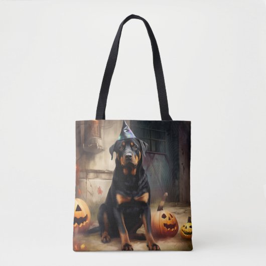 Tote Bag La peur de l'Halloween Citrouille de Rottweiler (Devant)