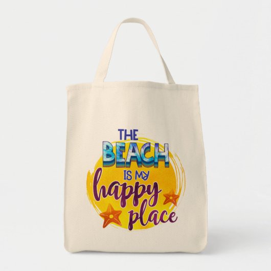 Tote Bag La plage est mon Happy Place Citation été (Devant)