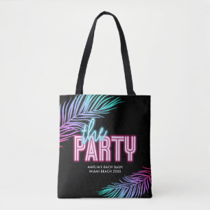 Tote Bag La plage tropicale bleue et rose de la mariée