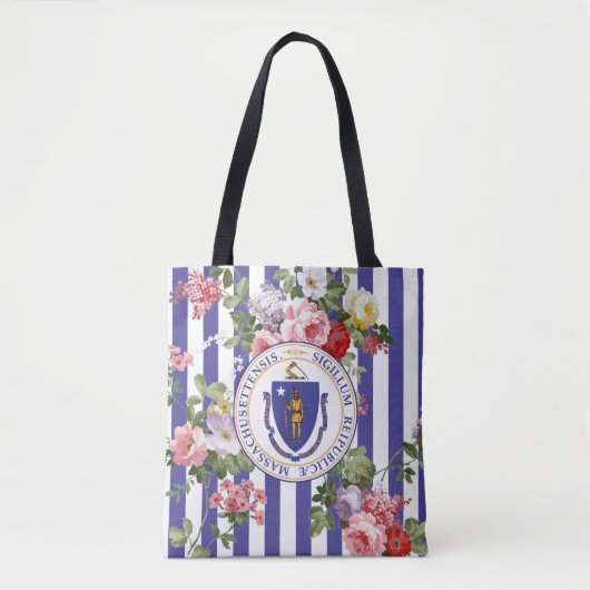 Tote Bag La rayure florale du Massachusetts personnalisent (Devant)