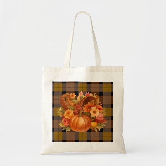 Tote Bag La Récolte D'Automne Plaid Et Cornucopia (Devant)