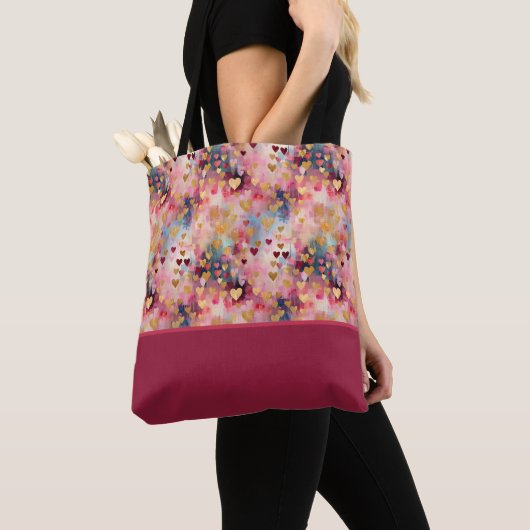 Tote Bag La Saint-Valentin Abstrait Cœurs Bloc de Couleur (De près)
