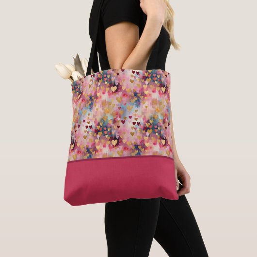 Tote Bag La Saint-Valentin Abstrait Cœurs Bloc de Couleurs (De près)