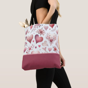Tote Bag La Saint-Valentin Cœurs roses et rouges, bloc de c
