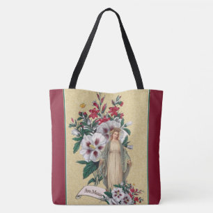 Tote Bag La Sainte Vierge Marie La flore religieuse Ave Mar