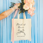 Tote Bag La servante d'honneur | Choisissez n'importe quell<br><div class="desc">Cette fourre-tout chic et fantaisiste dit "Maid of Honor" en écriture chic et manuscrite avec un arc coquette illustré et une tache pour son nom. Vous pouvez personnaliser le tote en choisissant n'importe quelle couleur pour le texte et l'arc,  afin que votre mariage marié puisse correspondre.</div>