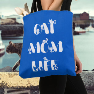 Tote Bag La vie de maman chat moderne bleu Cute Fête des mè
