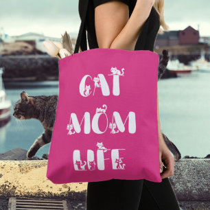 Tote Bag La vie de maman chat moderne rose Fête des mères
