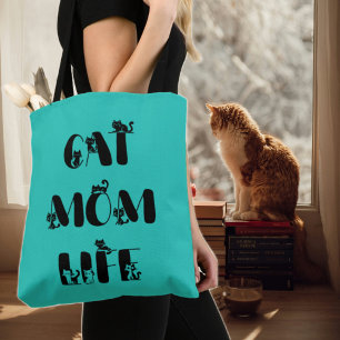Tote Bag La vie de maman chat moderne sarcelle Cute Fête de