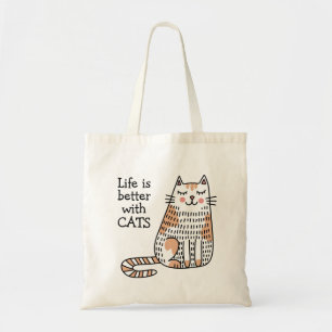 Tote Bag La vie est meilleure avec des chats Doodle