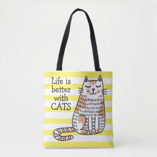 Tote Bag La vie est meilleure avec des chats Doodle