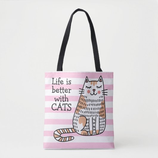 Tote Bag La Vie Est Meilleure Avec Les Chats Doodle (Devant)