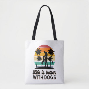Tote Bag La vie est meilleure avec les chiens Retro Sunset