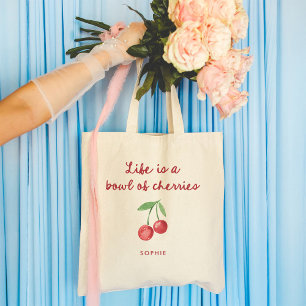 Tote Bag La vie est un bol de cerises Script rétro rouge