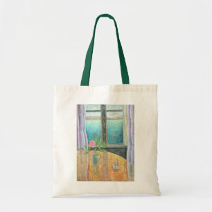Tote Bag La vie toujours dans la fenêtre avec le camélia