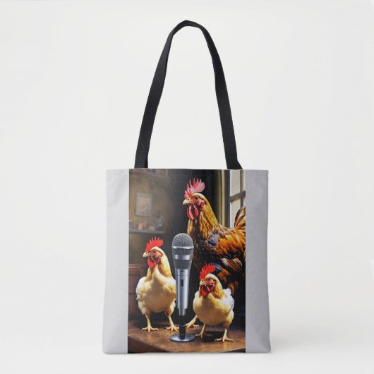 Tote Bag La volaille en session – Des poules avec micro et  (Devant)