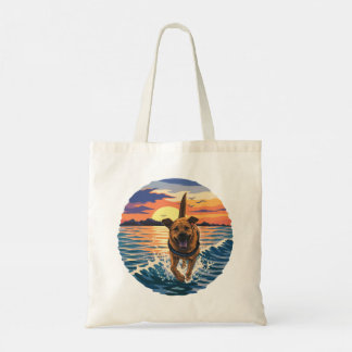 Tote Bag Labrador heureux courant à travers l'océan au couc