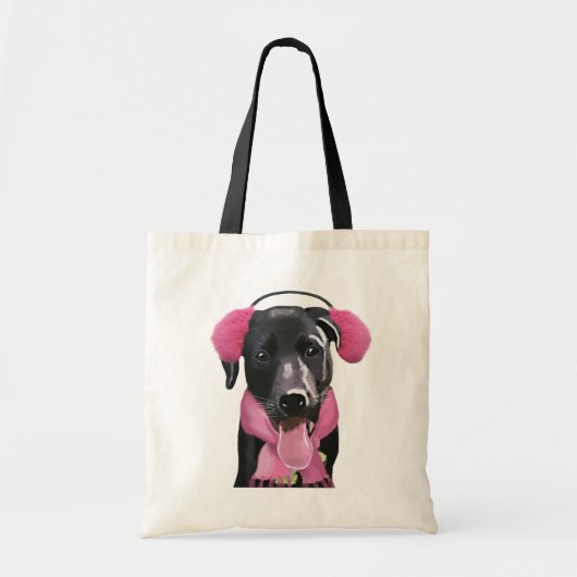 Tote Bag Labrador Noir Avec Bouteilles Oreilles (Devant)