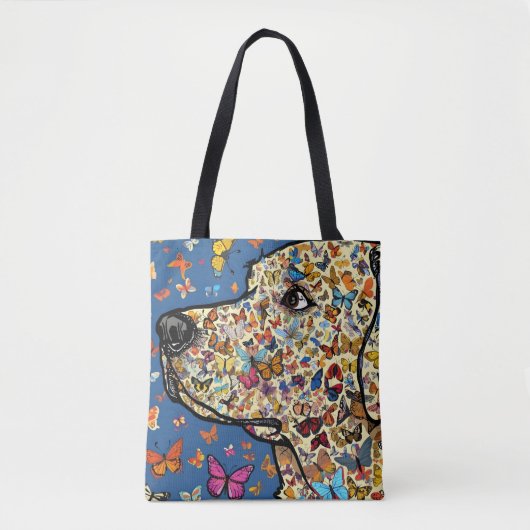 Tote Bag Labrador Retriever Butterfly Dog Art | Yellow Lab (Devant)