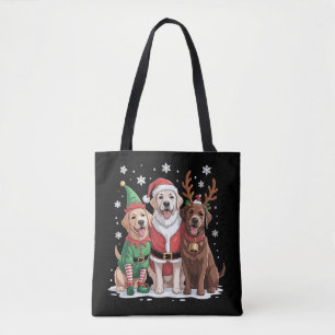 Tote Bag Labrador Retriever Chiens de Noël Père Noël Renne